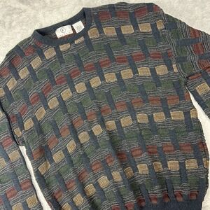 VTG Farah Mens Large Knit Sweater 90s‎ Textured Multicolored Pullover Crew Neck